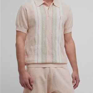 NEW TWENTY MONTREAL Men's Identity Gauze Knit Polo Shirt In Pale Pink Large